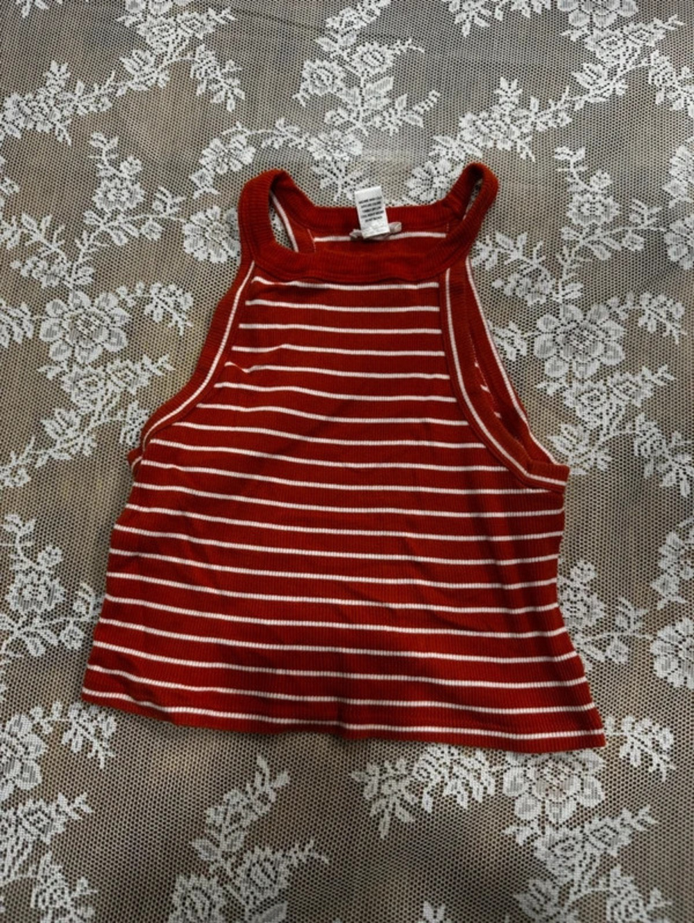 red and white ribbed halter top